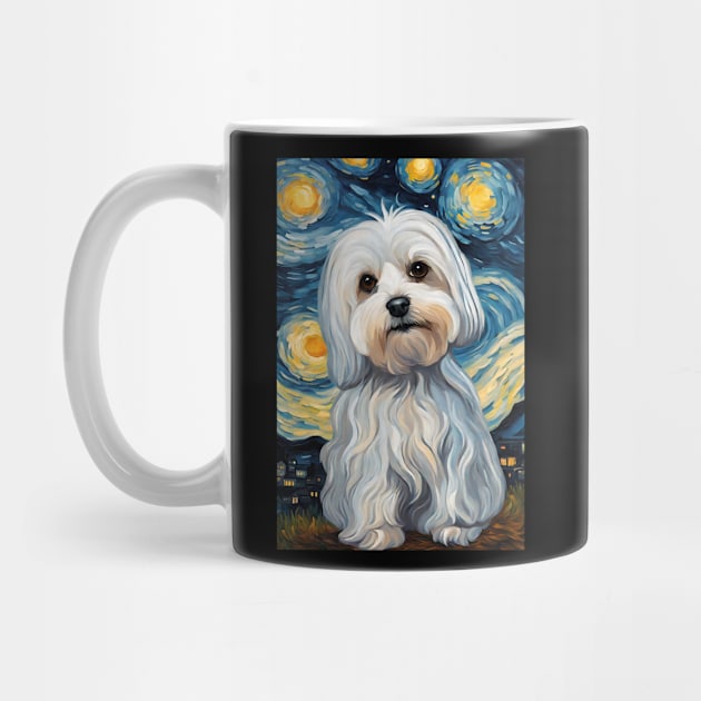 Cute Maltese Dog Breed Painting in a Van Gogh Starry Night Art Style by Art-Jiyuu